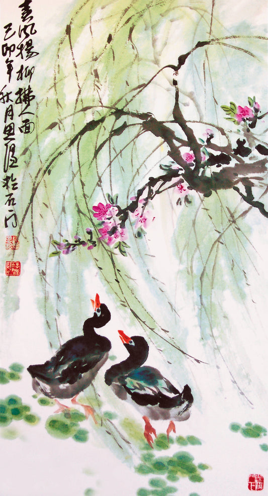 a95春风杨柳拂人面己卯年1999(1964年著名国画大师王雪涛先生为弟子赵思温作品点评)