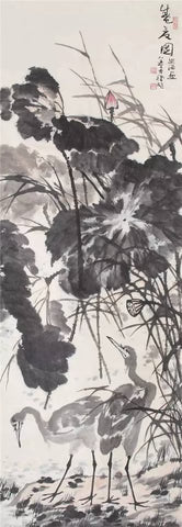 a91983年著名国画大师李苦禅先生为弟子赵思温作品 题款"盛夏图"